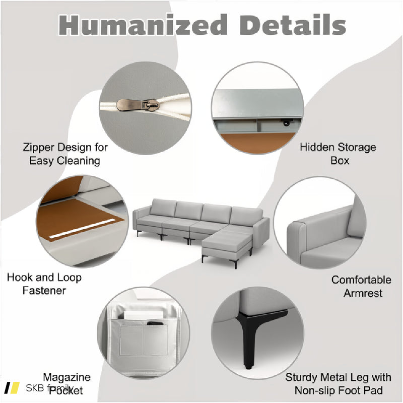 Modular L-Shaped Sectional Sofa With Reversible Ottoman And 2 Usb Ports 240515-229143