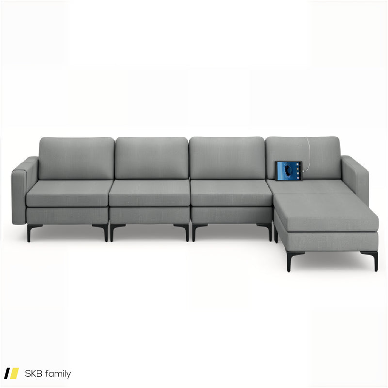 Modular L-Shaped Sectional Sofa With Reversible Ottoman And 2 Usb Ports 240515-229143