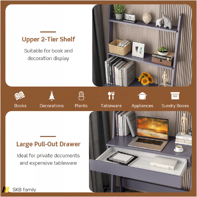 Ladder Shelf Desk With Countertop Drawer And Anti-Toppling Device 240515-229145