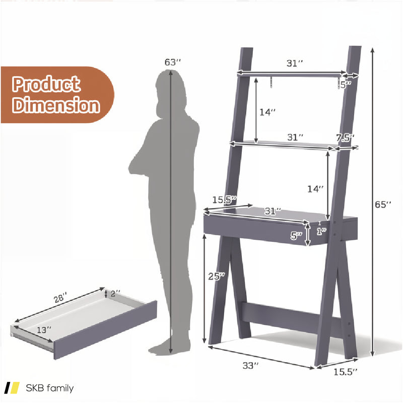 Ladder Shelf Desk With Countertop Drawer And Anti-Toppling Device 240515-229145