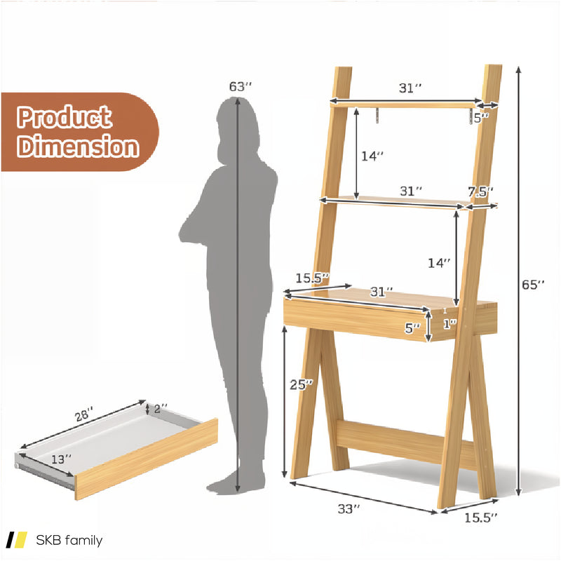 Ladder Shelf Desk With Countertop Drawer And Anti-Toppling Device 240515-229145