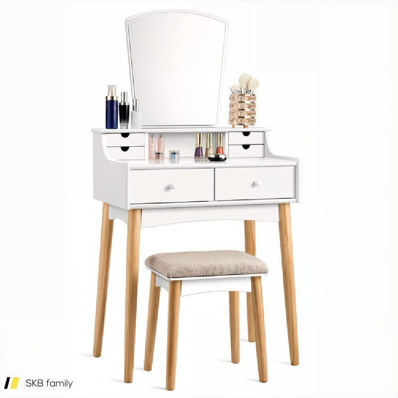 Makeup Vanity Set With 6 Drawers And Unique Shape Mirror 240515-229146