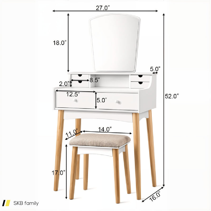 Makeup Vanity Set With 6 Drawers And Unique Shape Mirror 240515-229146