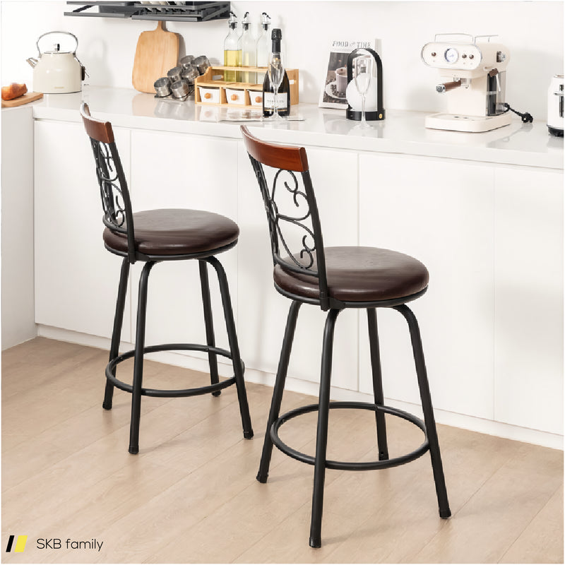 2 Pieces 24-30 Inch Adjustable Pu Cushioned Swivel Barstools 240515-229149