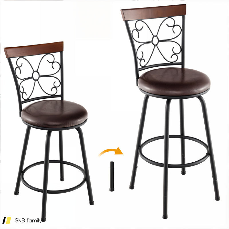 2 Pieces 24-30 Inch Adjustable Pu Cushioned Swivel Barstools 240515-229149