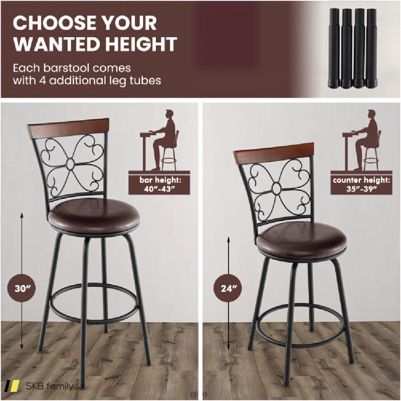 2 Pieces 24-30 Inch Adjustable Pu Cushioned Swivel Barstools 240515-229149