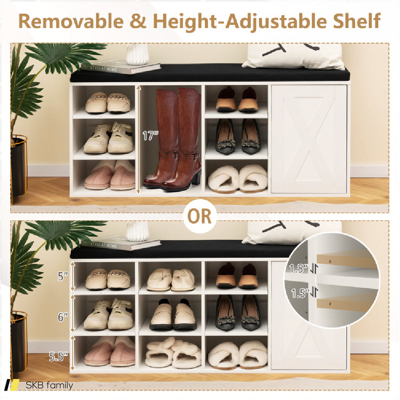 9-Cube Shoe Bench With Adjustable Shelves And Removable Padded Cushion 240515-229156