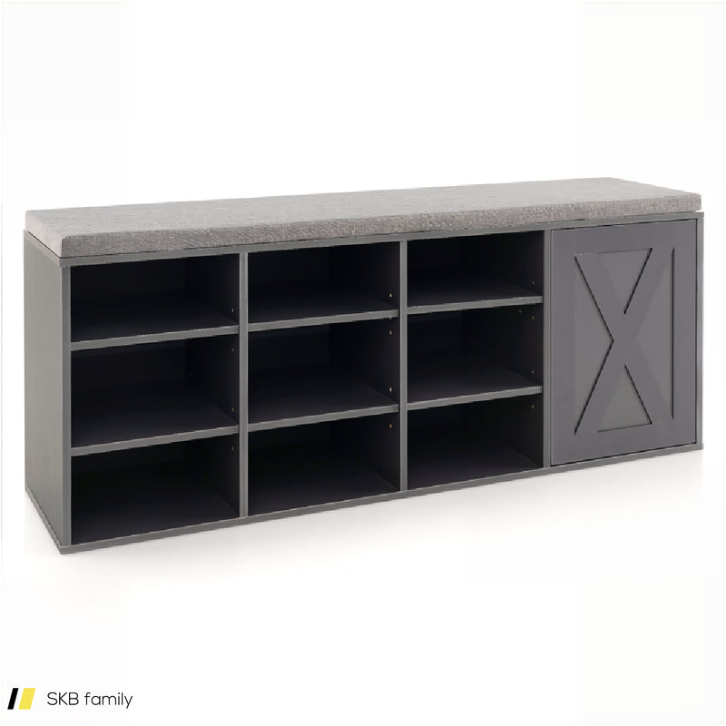 9-Cube Shoe Bench With Adjustable Shelves And Removable Padded Cushion 240515-229156