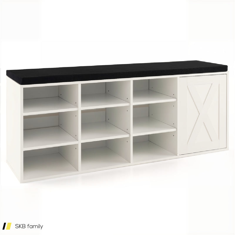 9-Cube Shoe Bench With Adjustable Shelves And Removable Padded Cushion 240515-229156