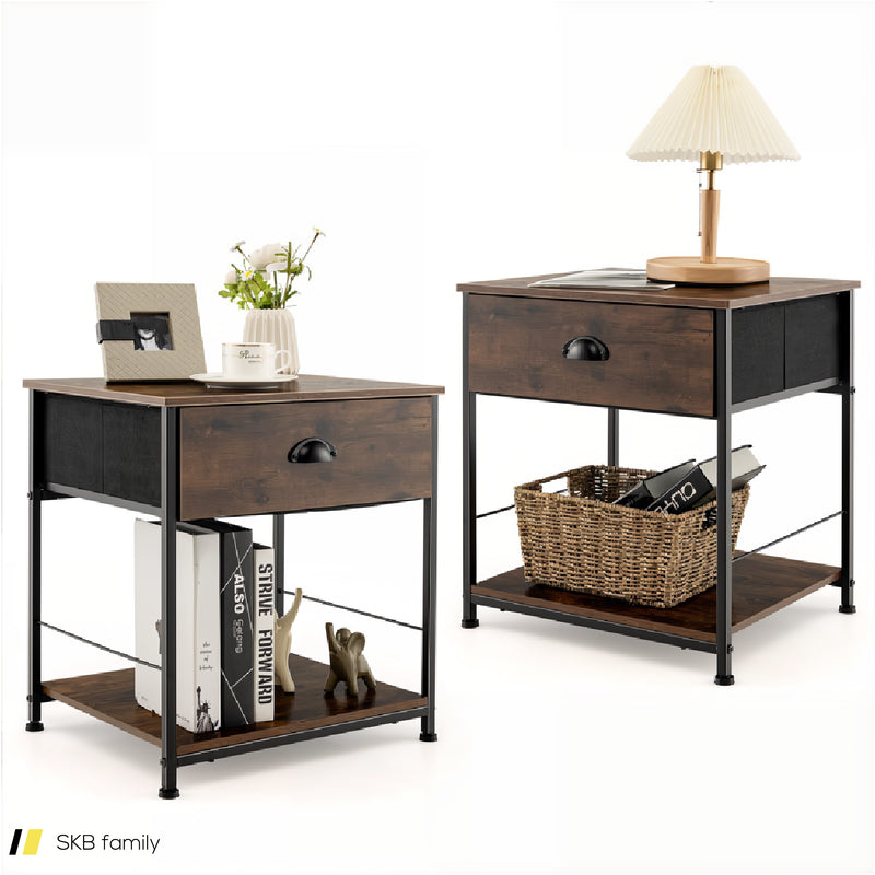 2 Tiers Nightstand With Open Storage Shelf For Living Room, Bedroom 240615-229158