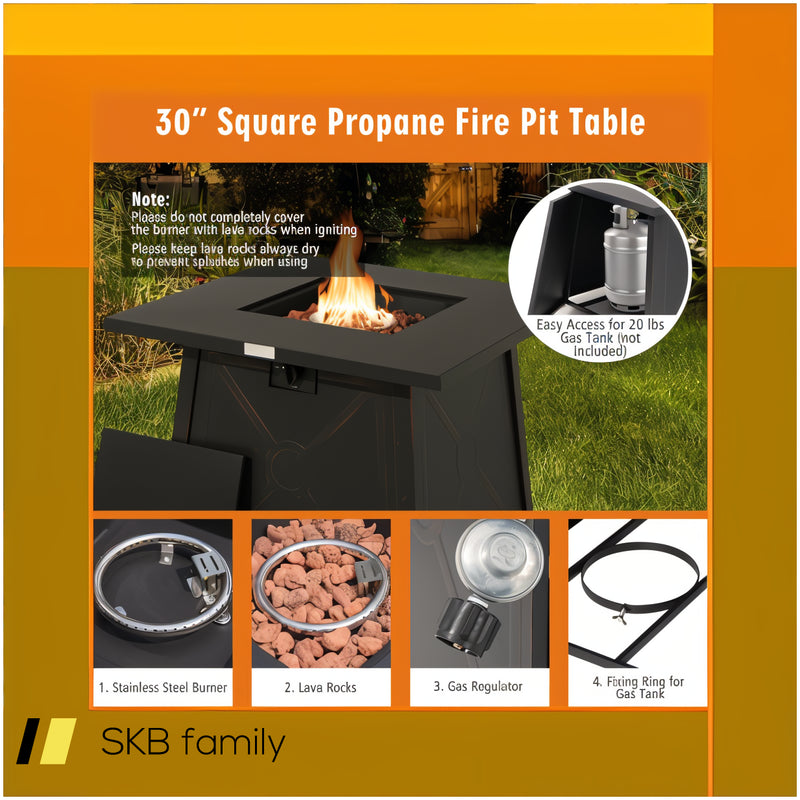 30 Inch Square Propane Gas Fire Table With Waterproof Cover 240515-229167