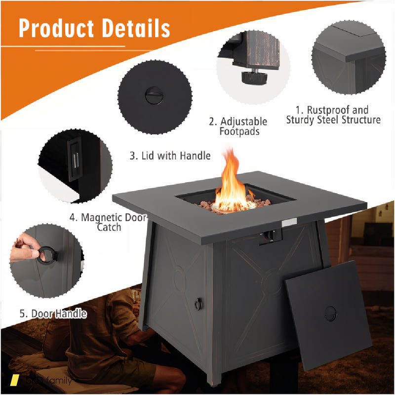 30 Inch Square Propane Gas Fire Table With Waterproof Cover 240515-229167