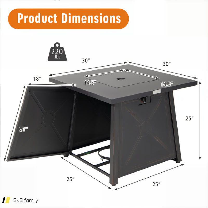 30 Inch Square Propane Gas Fire Table With Waterproof Cover 240515-229167