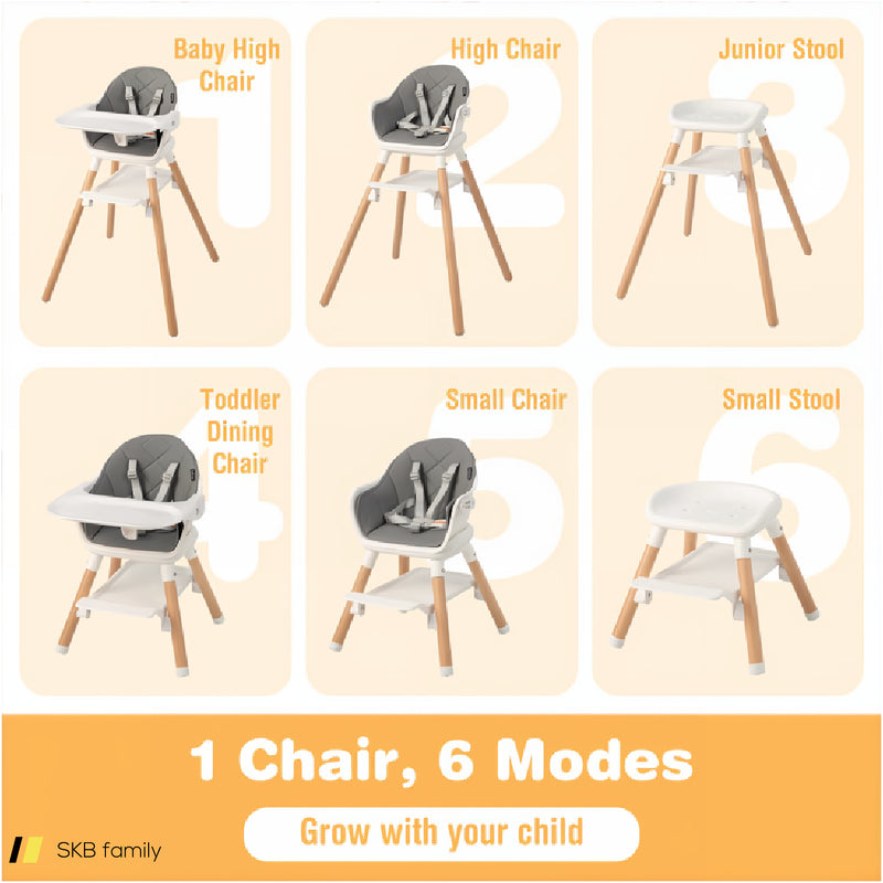 6 In 1 Convertible Highchair With Safety Harness And Removable Tray 240515-229169