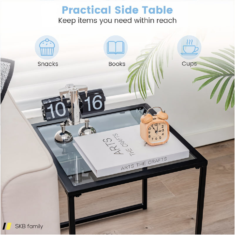 Tempered Glass Side Table With Metal Frame For Indoor And Outdoor 240515-229171