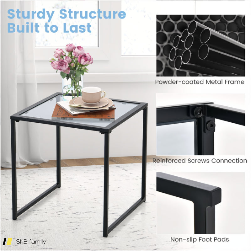 Tempered Glass Side Table With Metal Frame For Indoor And Outdoor 240515-229171