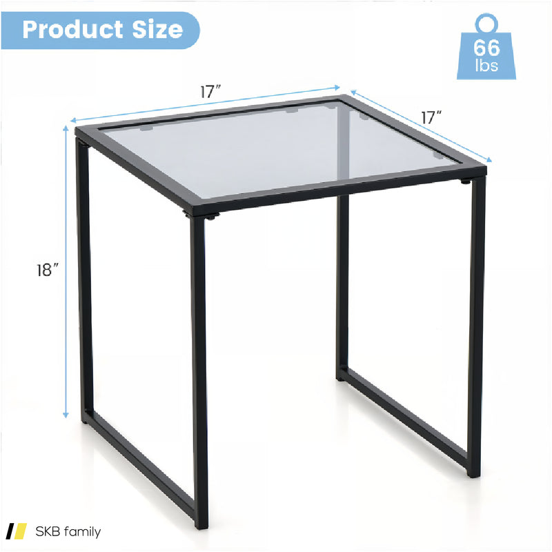 Tempered Glass Side Table With Metal Frame For Indoor And Outdoor 240515-229171