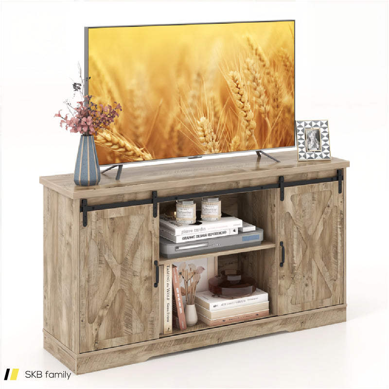 Farmhouse Entertainment Center With Adjustable Shelves And Storage Cabinet 240515-229172