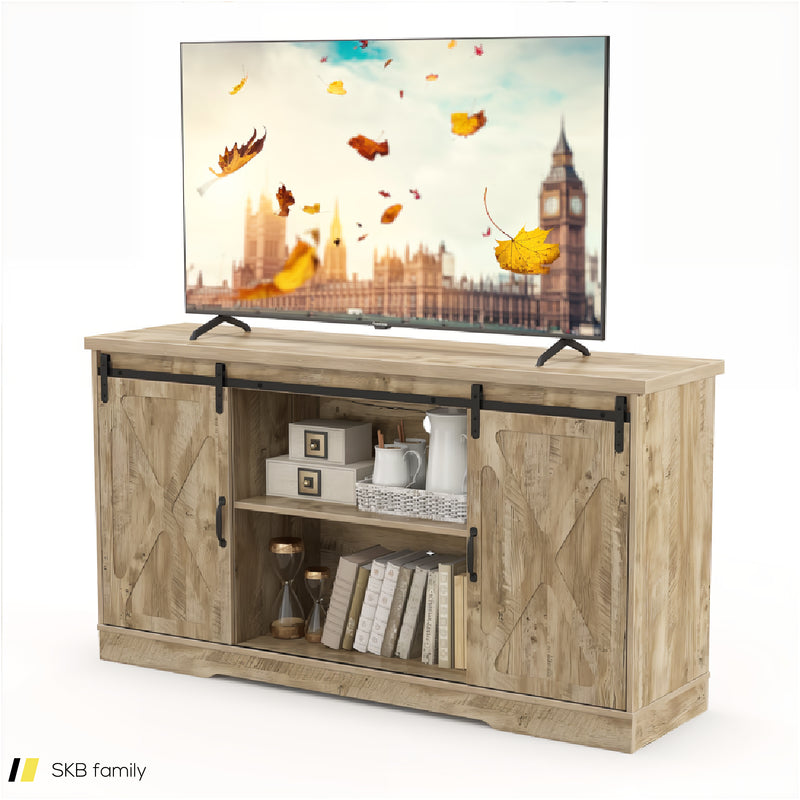 Farmhouse Entertainment Center With Adjustable Shelves And Storage Cabinet 240515-229172