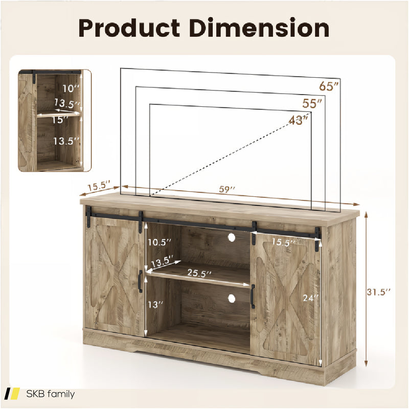 Farmhouse Entertainment Center With Adjustable Shelves And Storage Cabinet 240515-229172