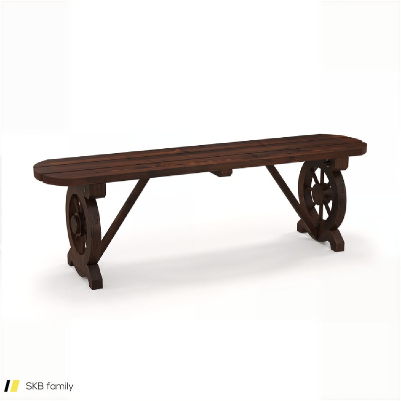 Patio Rustic Wood Bench With Wagon Wheel Base 240515-229175