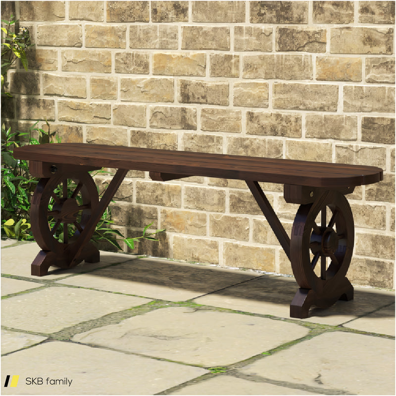 Patio Rustic Wood Bench With Wagon Wheel Base 240515-229175