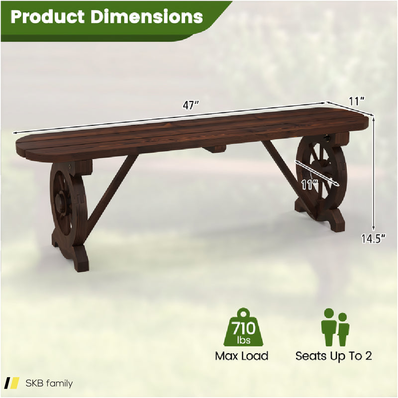 Patio Rustic Wood Bench With Wagon Wheel Base 240515-229175