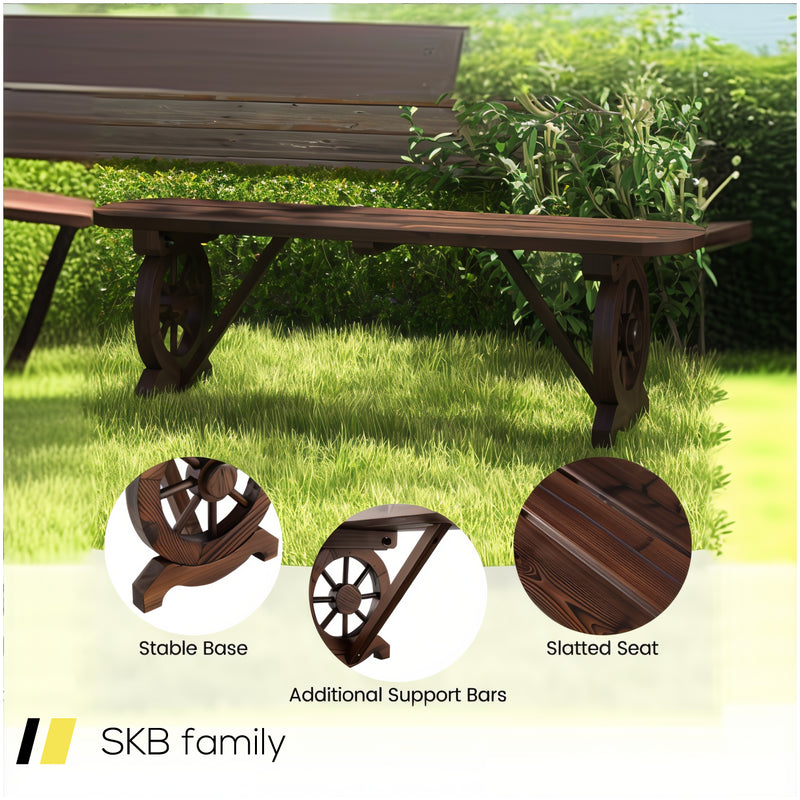 Patio Rustic Wood Bench With Wagon Wheel Base 240515-229175