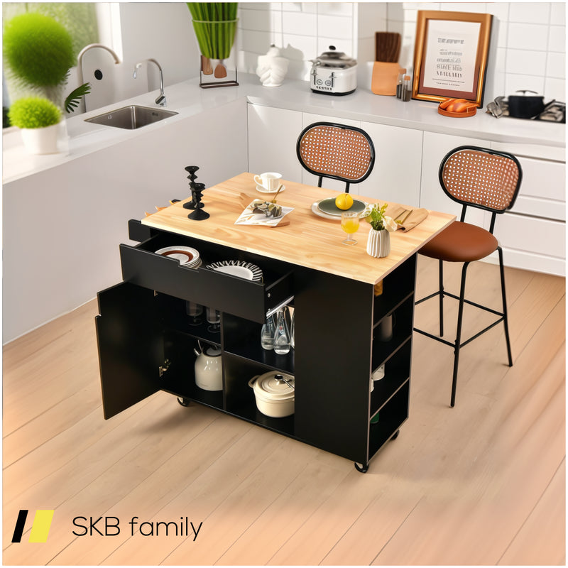 Drop-Leaf Kitchen Island With Rubber Wood Top 240515-229185