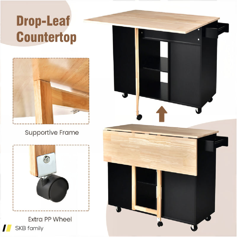 Drop-Leaf Kitchen Island With Rubber Wood Top 240515-229185