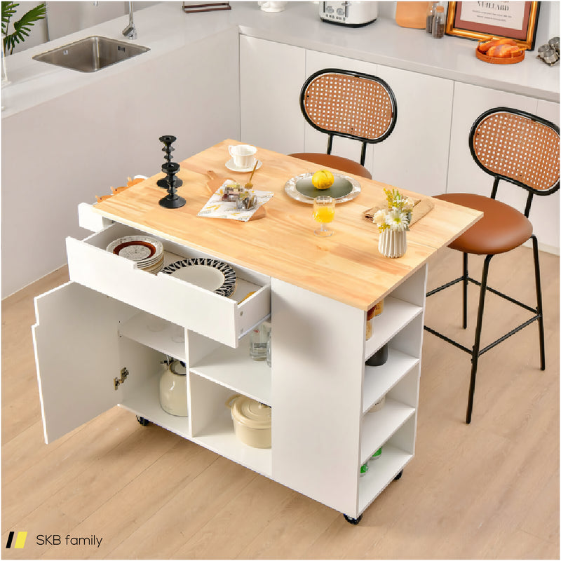 Drop-Leaf Kitchen Island With Rubber Wood Top 240515-229185