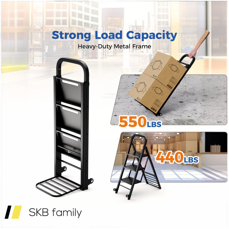 2 In 1 Hand Truck And Ladder Combo With Rubber Wheels And Handle 240515-229187