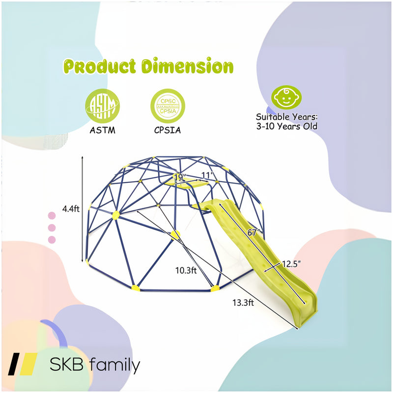 13.3 Ft Climbing Dome Geometric Dome Climber With Extended Wavy Slide And 2 Rest Platforms 240515-229193