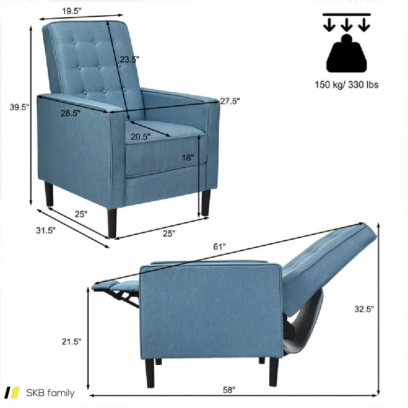 Modern Fabric Push-Back Recliner Chair With Button-Tufted Back And Thick Cushion 240515-229195