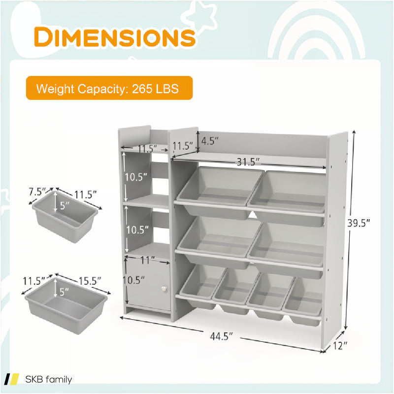 4-Tier Kids Bookshelf And Toy Storage Rack With 8 Toy Organizer Bins 240515-229197