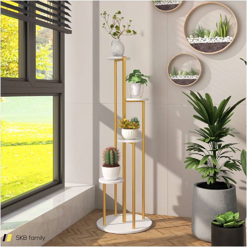 Indoor Metal Plant Stand Corner Plant Shelf For Potted Plant With Golden Metal Frame 240515-229198