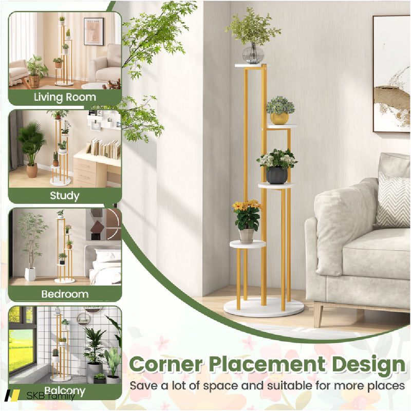 Indoor Metal Plant Stand Corner Plant Shelf For Potted Plant With Golden Metal Frame 240515-229198