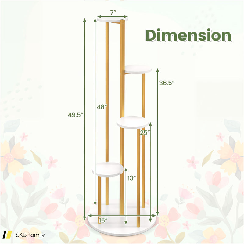 Indoor Metal Plant Stand Corner Plant Shelf For Potted Plant With Golden Metal Frame 240515-229198