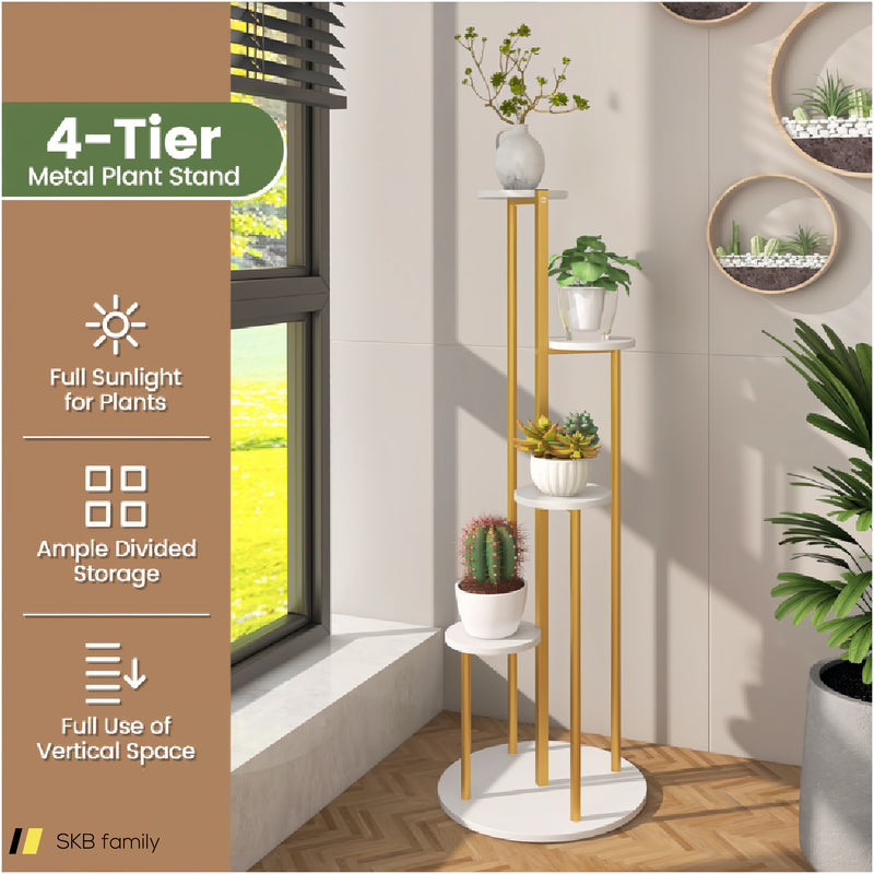 Indoor Metal Plant Stand Corner Plant Shelf For Potted Plant With Golden Metal Frame 240515-229198