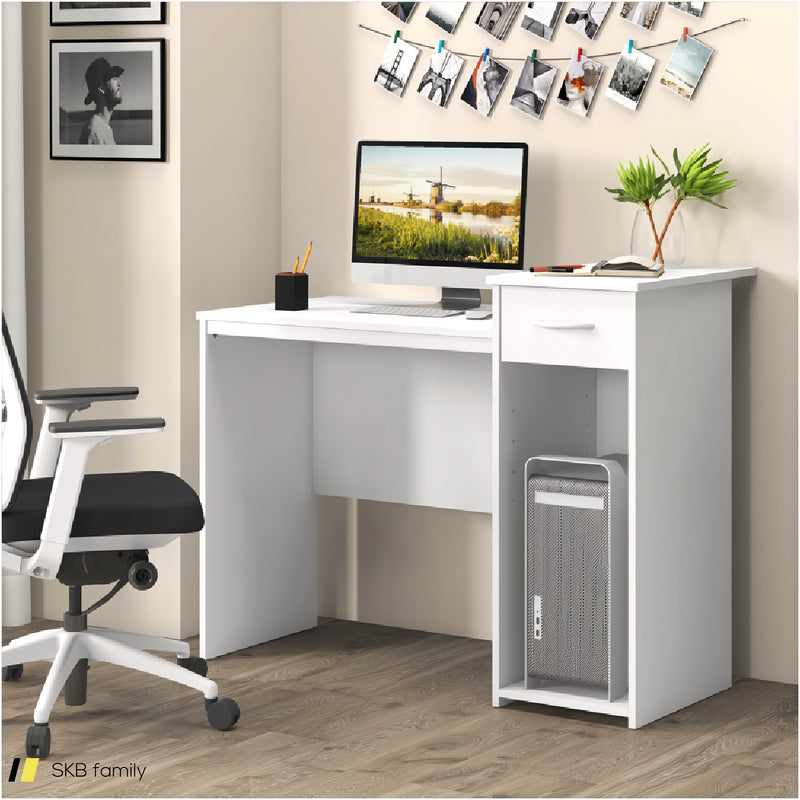 Computer Desk With Drawer Modern Laptop Pc Desk With Adjustable Shelf And Cable Hole 240515-229202