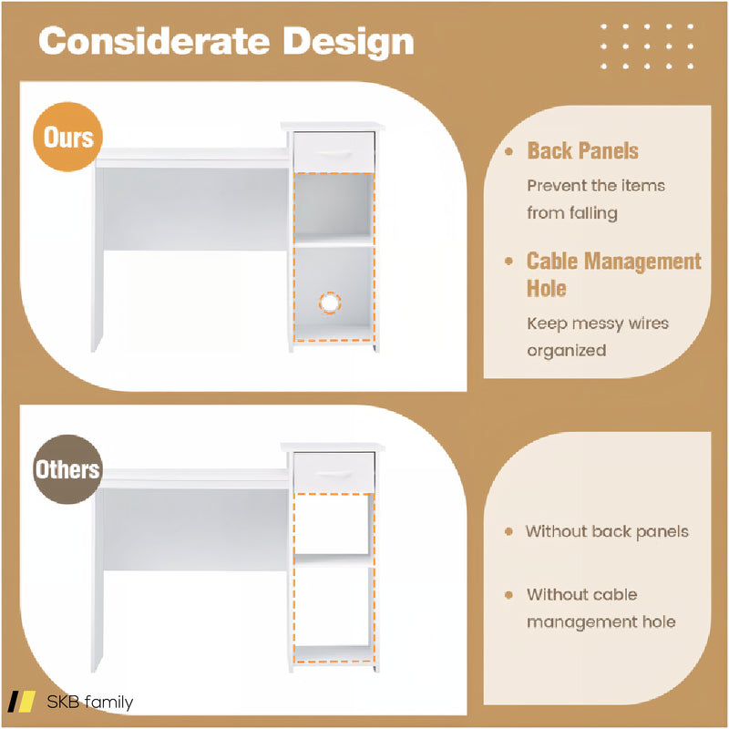 Computer Desk With Drawer Modern Laptop Pc Desk With Adjustable Shelf And Cable Hole 240515-229202