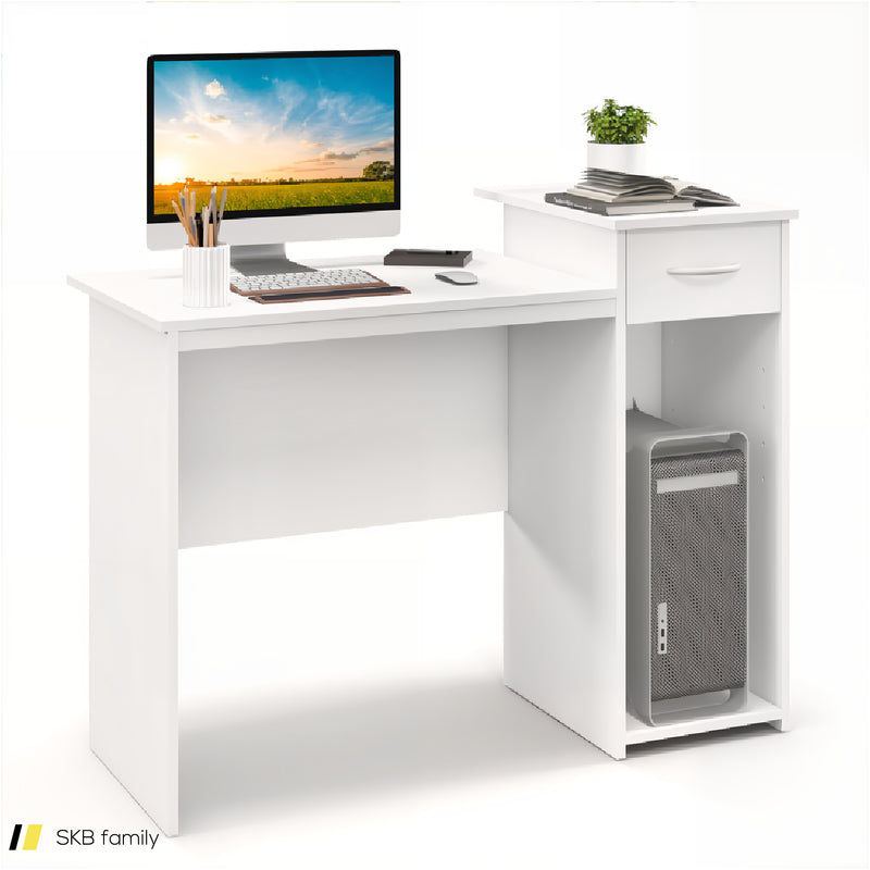 Computer Desk With Drawer Modern Laptop Pc Desk With Adjustable Shelf And Cable Hole 240515-229202