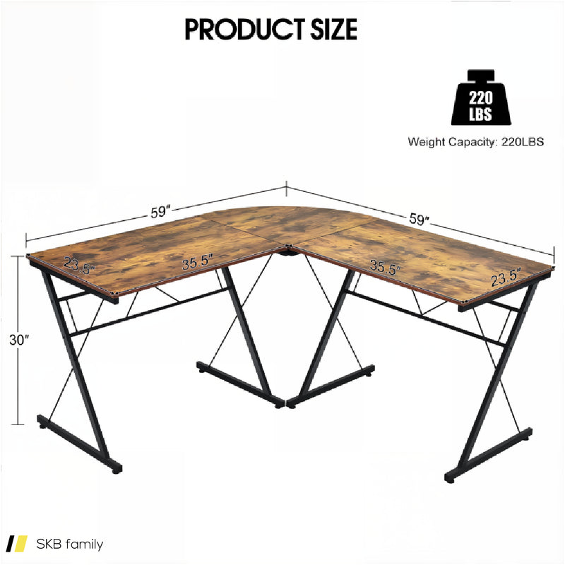 59 Inch L-Shaped Desk Corner Computer Desk With Round Corner 240515-229204