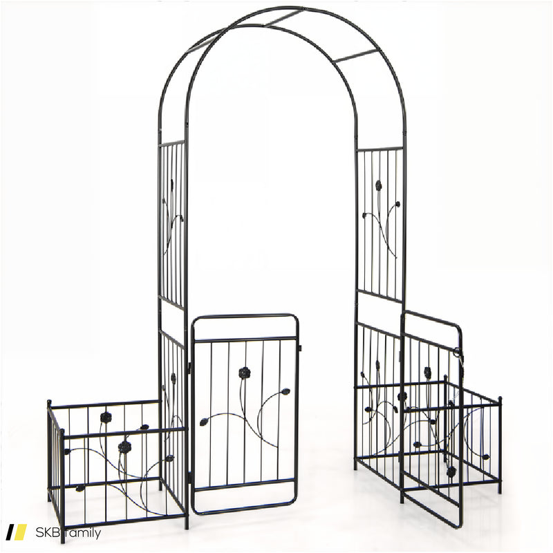 87 Inches Garden Arbor With Lockable Gate Side Planters 240615-229205