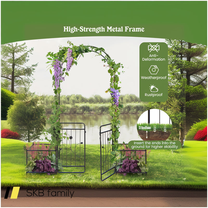 87 Inches Garden Arbor With Lockable Gate Side Planters 240615-229205