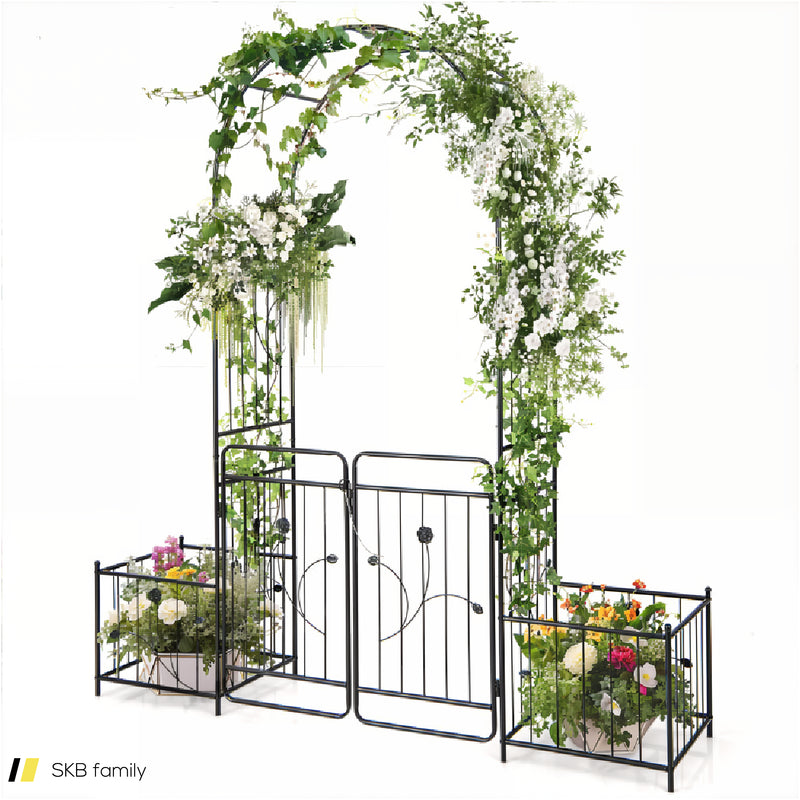 87 Inches Garden Arbor With Lockable Gate Side Planters 240515-229205