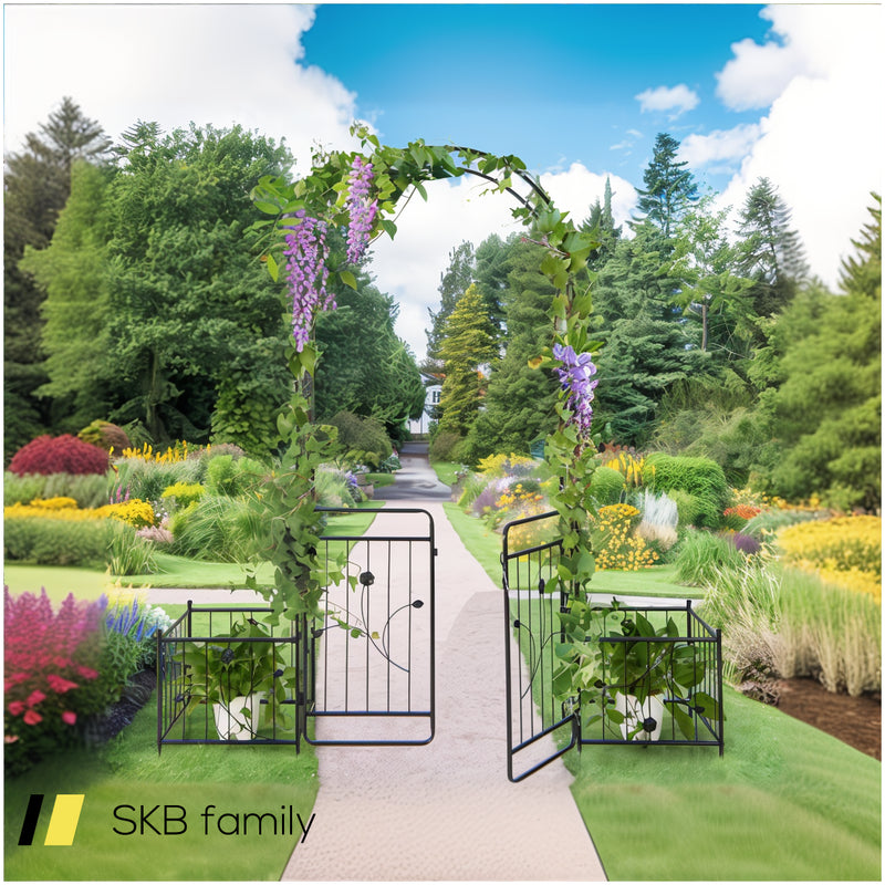 87 Inches Garden Arbor With Lockable Gate Side Planters 240615-229205