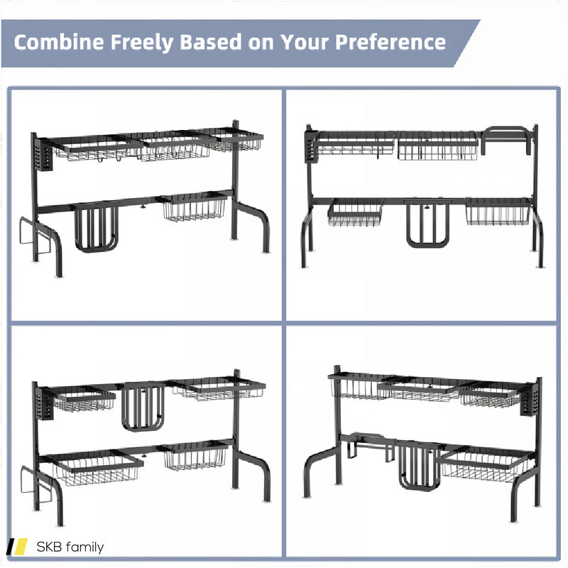 2 Tier Adjustable Over Sink Dish Drying Rack With 8 Hooks 240515-229207