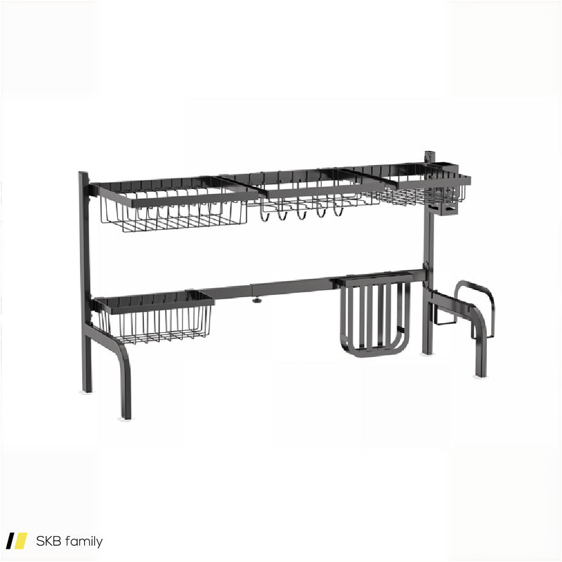 2 Tier Adjustable Over Sink Dish Drying Rack With 8 Hooks 240515-229207