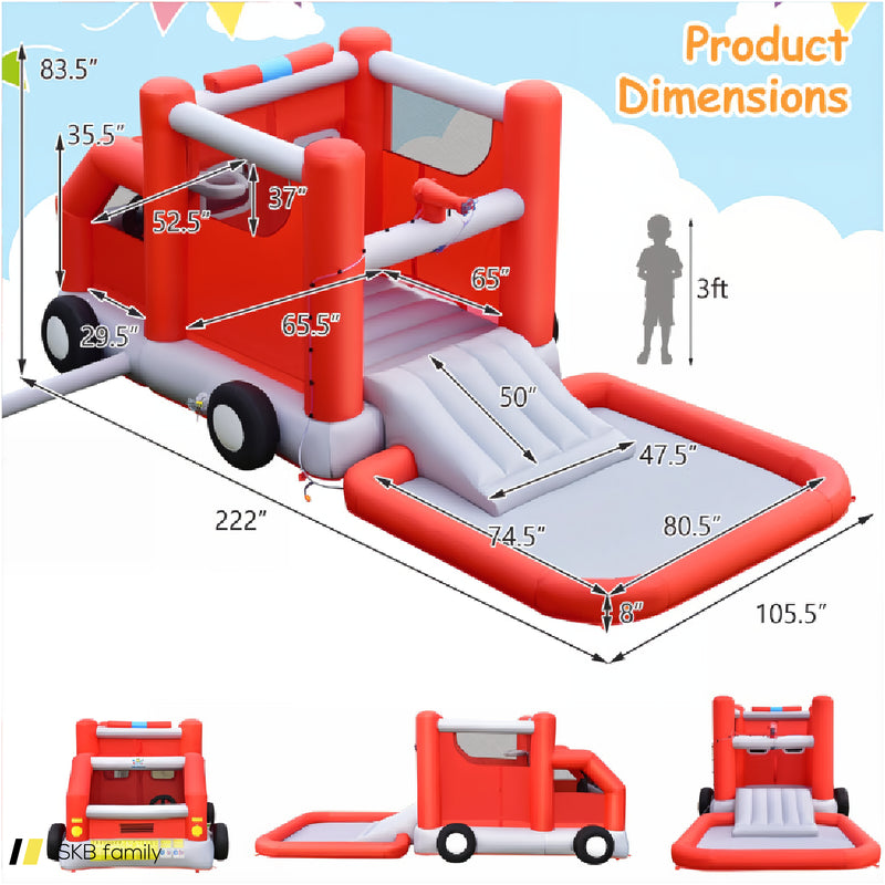 Fire Truck Themed Inflatable Castle Water Park Kids Bounce House Without Blower 240515-229211